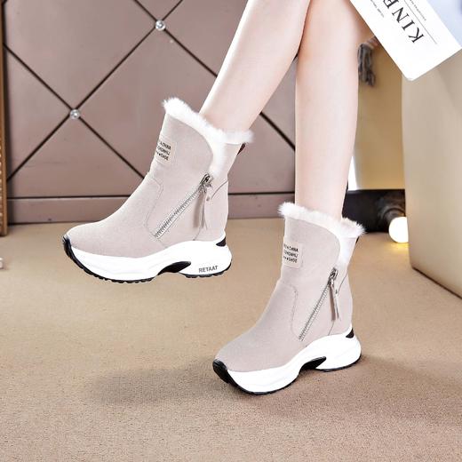 QX-8289双拉链真皮雪地靴子女2020冬季新款加绒马丁靴厚底防滑毛毛短靴 商品图0