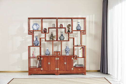 红桥红  家具严选  缅甸花梨（大果紫檀）  【198明式带柜门博古架】 商品图0