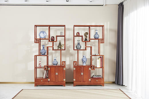 红桥红  家具严选  缅甸花梨（大果紫檀）  【198明式带柜门博古架】 商品图1