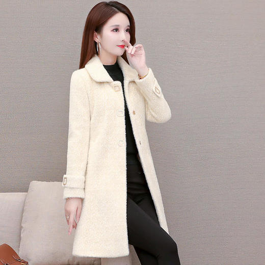 qym-tyh-7065新款时尚优雅气质加厚中长款仿水貂绒毛呢大衣外套
