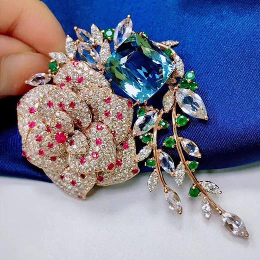 18k海蓝宝胸针吊坠特惠h圣玛利亚色海蓝宝16克拉海蓝宝14313mm配钻石