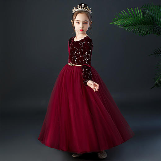 YZF-X0018儿童长款礼服裙加绒长袖公主裙长裙女童钢琴表演出服 商品图3