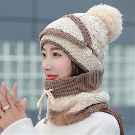 DX-女冬天加绒加厚保暖帽子围脖骑车护耳帽甜美口罩秋冬季毛线帽 商品图4