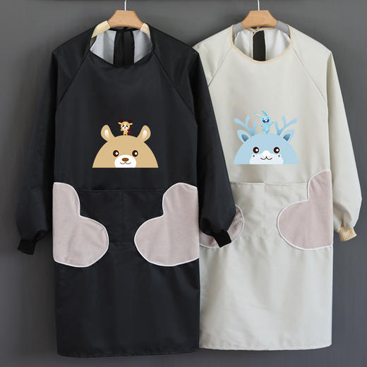 【厨房长袖加厚围裙】韩版可爱时尚可擦手工作服 防水防油卡通做饭围裙 商品图1