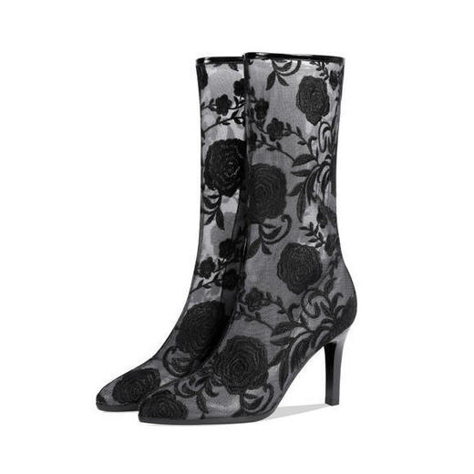 OLD-197-W831网靴带跟新款夏季靴子罗马高筒高跟凉靴透气靴 商品图4