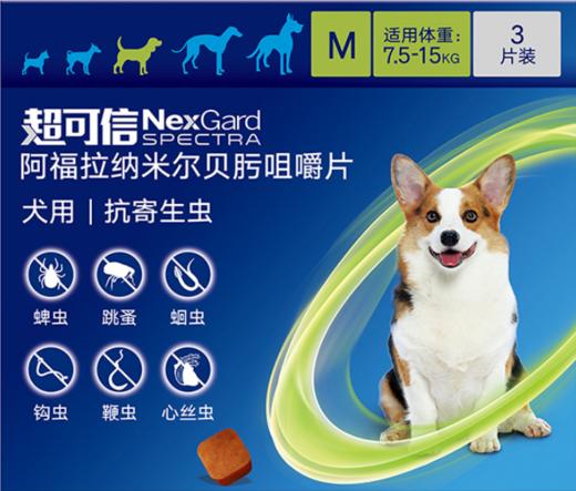 勃林格超可信 M 7.5-15kg 犬26年2月到期，1盒，阿福拉纳.米尔贝肟 用于治疗犬跳蚤.蜱感染.同时预防犬心丝虫感染和治疗胃肠道线虫感染. 商品图0