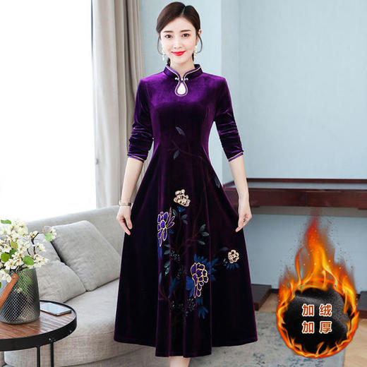 AHM-myf8961改良旗袍加绒加厚金丝绒复古连衣裙 商品图3