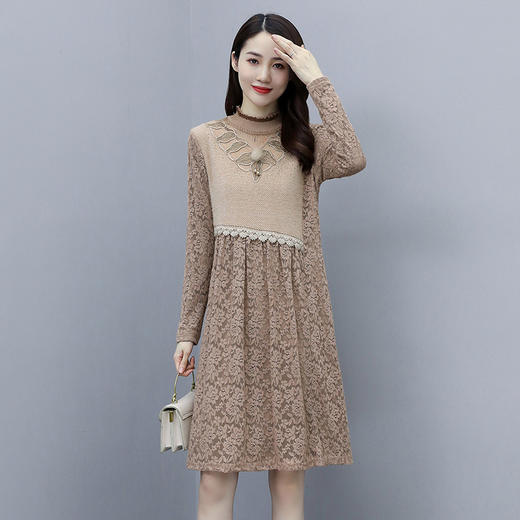 WZNH-AZRN837冬季新款仿貂绒拼蕾丝花边领烫钻加绒打底衫连衣裙 商品图2