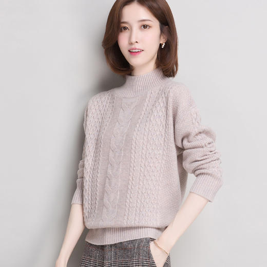 上海旗袍厂eehe355f6秋冬新款时尚羊毛衫纯色套头长袖针织衫宽松半