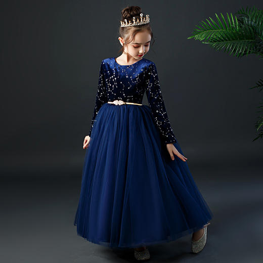YZF-X0018儿童长款礼服裙加绒长袖公主裙长裙女童钢琴表演出服 商品图1