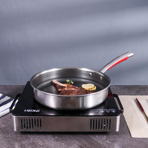 康巴赫蜂窝不粘煎锅平底锅26CM  316L不锈钢全花纹煎锅 少油烟 煎蛋煎饼煎牛排 赠锅铲 商品图5