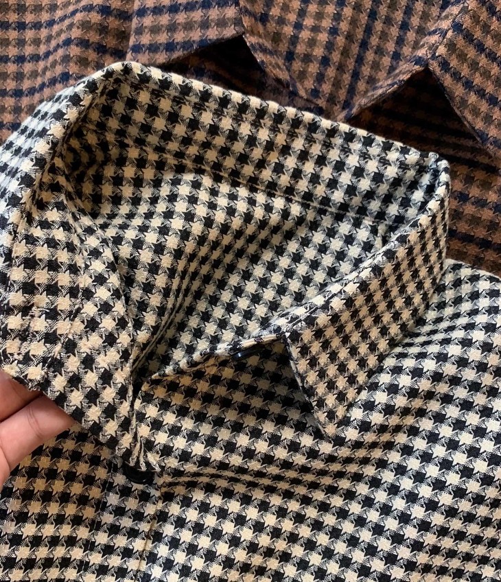 秋冬格纹面料复古韩版百搭衬衣