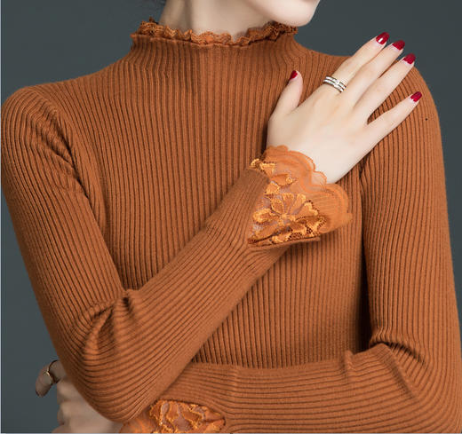 MQQ-2258半高领洋气蕾丝韩版时尚内搭修身针织毛衣 商品图0