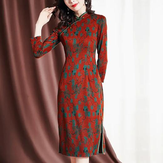 SM 203903洋气仿貂绒连衣裙改良旗袍裙 商品图3