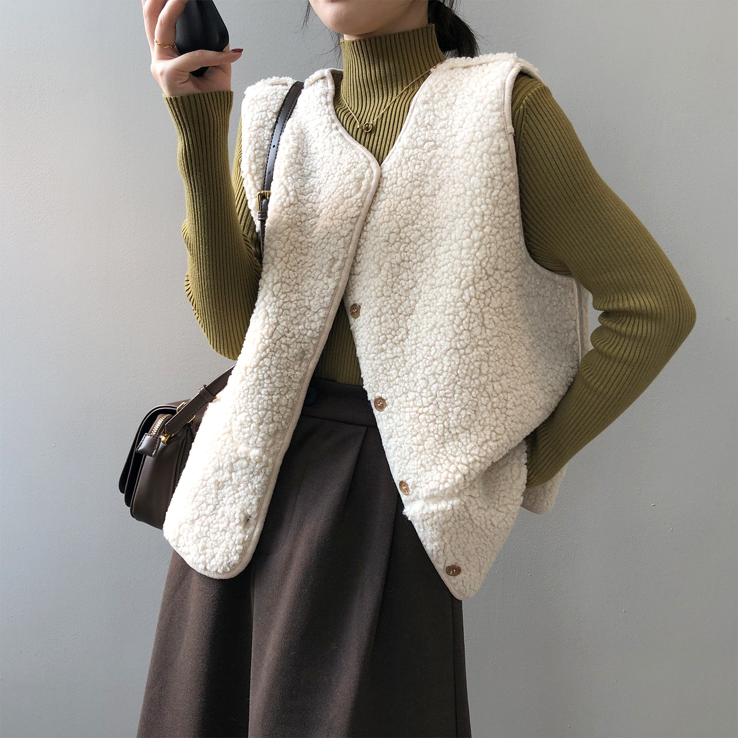 2020冬季新款羊羔毛马甲女韩版宽松外穿背心坎肩马夹外套