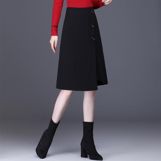 QZF-LDNS9783新款韩版时尚气质百搭高腰单排扣不规则半身裙TZF 商品图2