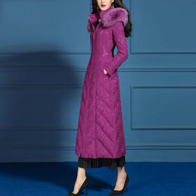 SSGS-YL242女中长款时尚收腰显瘦狐狸毛领加厚白鸭绒羽绒服