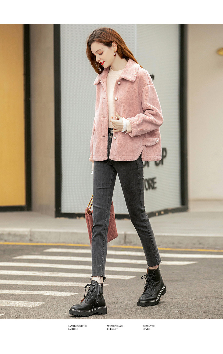 《sr#冬季新品》时尚小翻领休闲百搭保暖女式羊羔毛外套 - 星柚服饰微