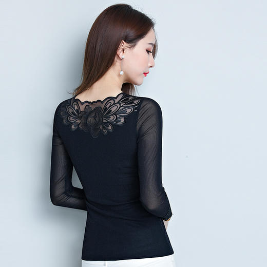 CZ-LC3316秋装新款蕾丝打底衫长袖闪光亮丝绣花小衫上衣纱衣T恤 商品图3