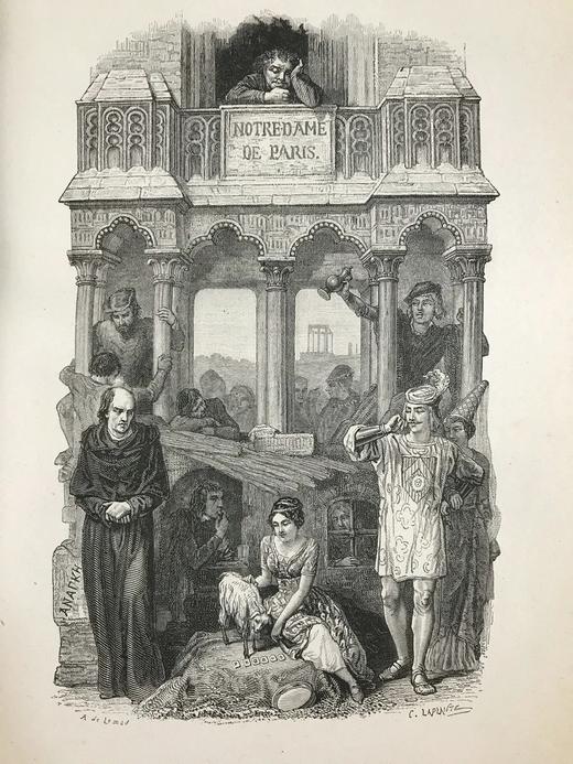 法语约19世纪后期雨果巴黎圣母院约百幅版画插图皮脊精装16开