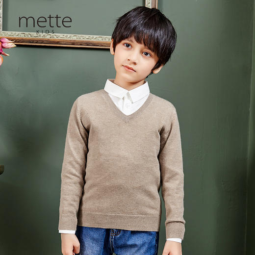 METTE羊绒世家童装V领100%山羊绒衫2020秋冬新品轻薄针织保暖毛衣 商品图1