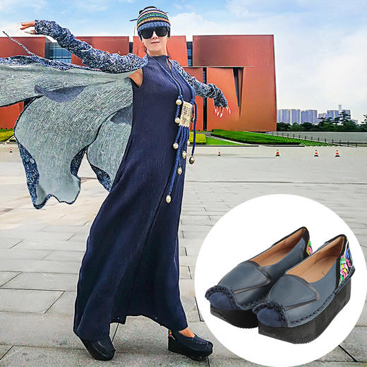 自然系列------念鱼牛皮绣花厚底鞋 | 杨丽萍老师同款 | 柔软舒适好走路 商品图0