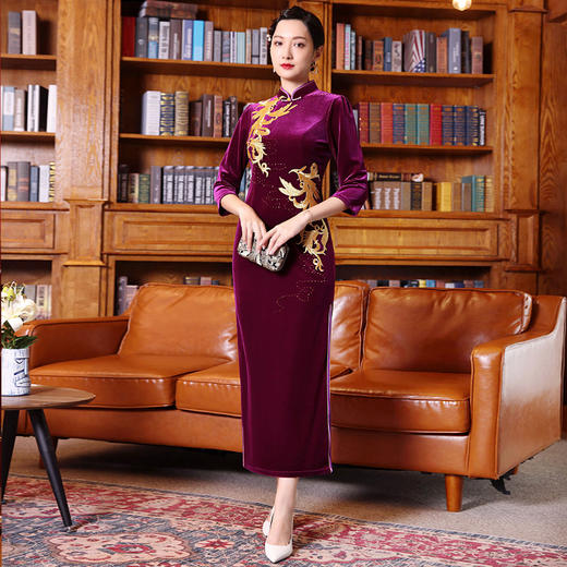 DLQ-A2743新款秋冬丝绒旗袍女复古中国风改良礼服裙婚宴妈妈装 商品图0