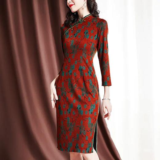 SM 203903洋气仿貂绒连衣裙改良旗袍裙 商品图5