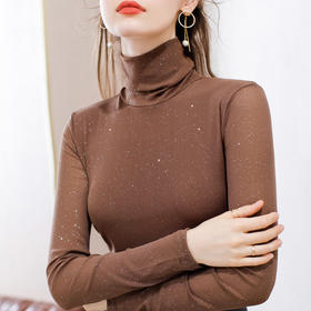 DY-AL30923高领打底衫女2020秋冬内搭加绒基本款长袖t恤弹力紧身网纱上衣