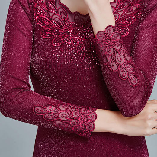 CZ-LC3316秋装新款蕾丝打底衫长袖闪光亮丝绣花小衫上衣纱衣T恤 商品图2