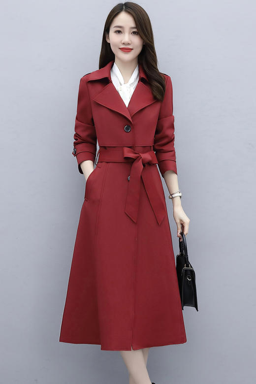 WZNH-MZYG2159秋季V领显瘦气质修身简约大气时尚潮流优雅风衣 商品图5