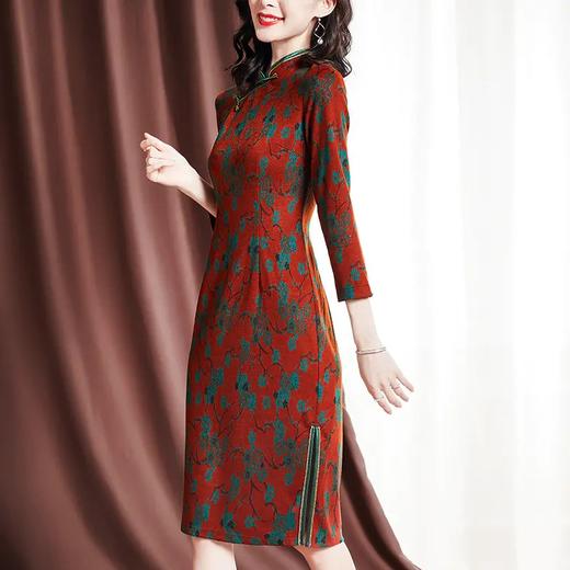 SM 203903洋气仿貂绒连衣裙改良旗袍裙 商品图1