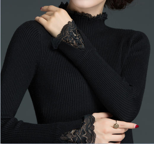 MQQ-2258半高领洋气蕾丝韩版时尚内搭修身针织毛衣 商品图3