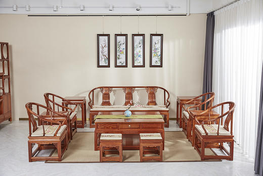 红桥红  家具严选  缅甸花梨（大果紫檀）  【拐手圈椅 明式沙发 十二件套】 商品图1