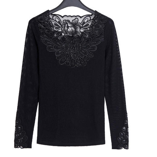 CZ-LC3316秋装新款蕾丝打底衫长袖闪光亮丝绣花小衫上衣纱衣T恤 商品图4