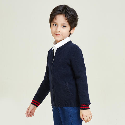 mette羊绒世家童装100%山羊绒开衫外套中大童男宝棒球领针织外套 商品图3