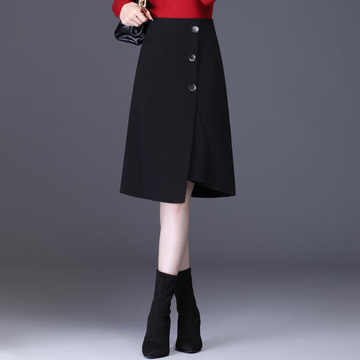 QZF-LDNS9783新款韩版时尚气质百搭高腰单排扣不规则半身裙TZF 商品图0