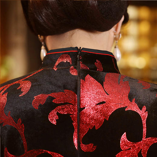 MQ18Q33新款中国风优雅气质立领长袖印花加绒保暖旗袍TZF 商品图3