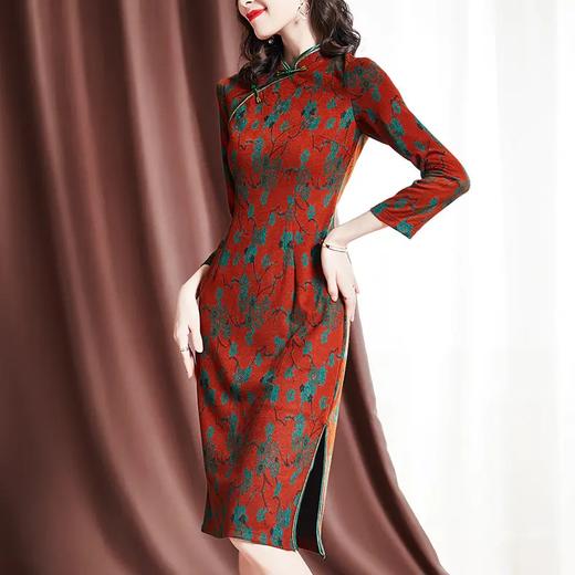 SM 203903洋气仿貂绒连衣裙改良旗袍裙 商品图0