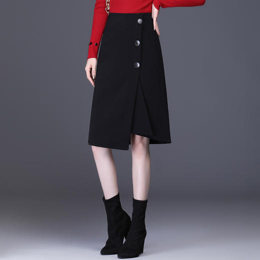 QZF-LDNS9783新款韩版时尚气质百搭高腰单排扣不规则半身裙TZF 商品图1