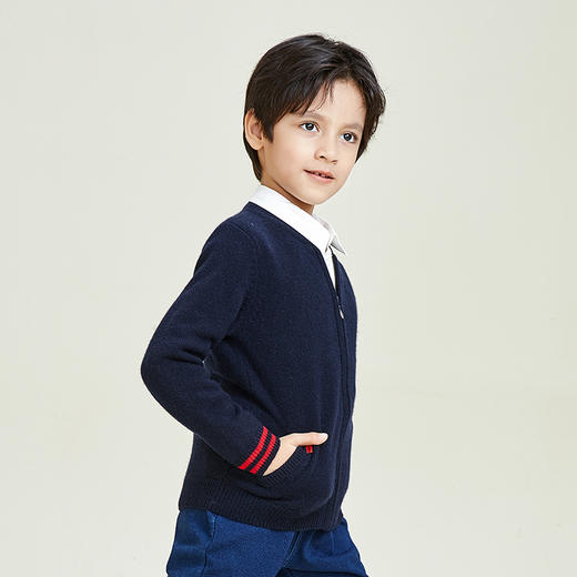 mette羊绒世家童装100%山羊绒开衫外套中大童男宝棒球领针织外套 商品图2