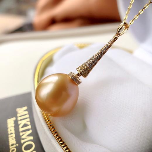 金珠吊坠特惠1415mm一颗金蛋蛋近圆微瑕天然色南洋金珠吊坠18k金镶嵌j