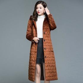 妃子笑1808冬季简约加绒加厚连帽棉袄