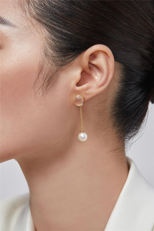 蔷薇水晶珍珠耳线 商品图3