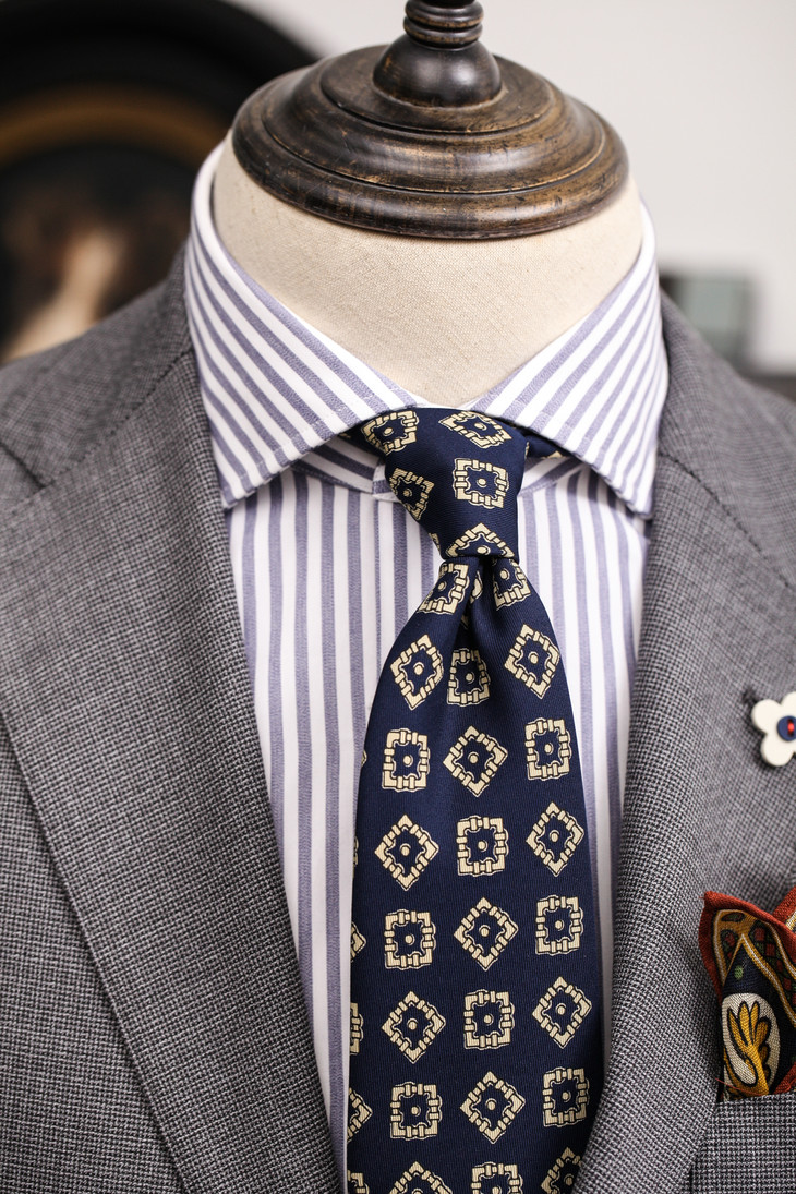 drakes 英国真丝印花手工领带 方扣青