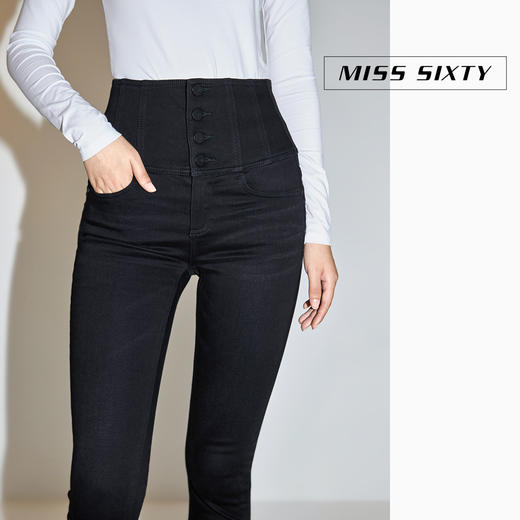 [江疏影同款]Miss Sixty2020冬季新款高腰紧身黑科技羊绒牛仔裤女604JJ2590800 商品图1