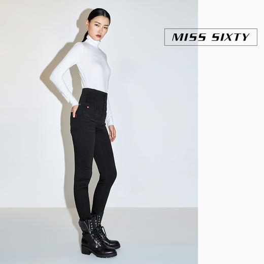 [江疏影同款]Miss Sixty2020冬季新款高腰紧身黑科技羊绒牛仔裤女604JJ2590800 商品图4