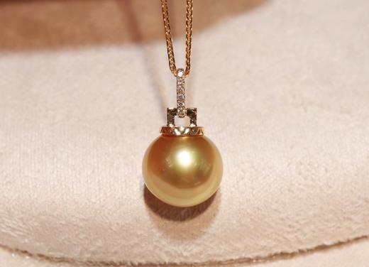 金珠吊坠特秒不议退天然浓金色南洋珍珠吊坠18k金钻石镶嵌珠子近正圆