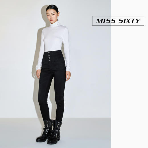 [江疏影同款]Miss Sixty2020冬季新款高腰紧身黑科技羊绒牛仔裤女604JJ2590800 商品图3