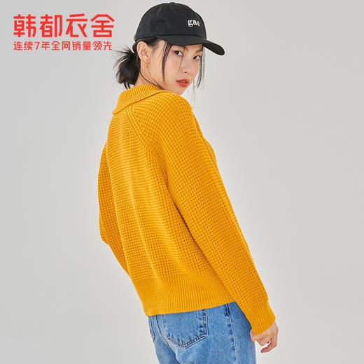 韩都衣舍2021春季新款宽松显瘦复古POLO领长袖毛衣女CQ9769僥 商品图2